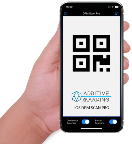Hand holding a phone that shows an ad for the DPM Scan Pro App