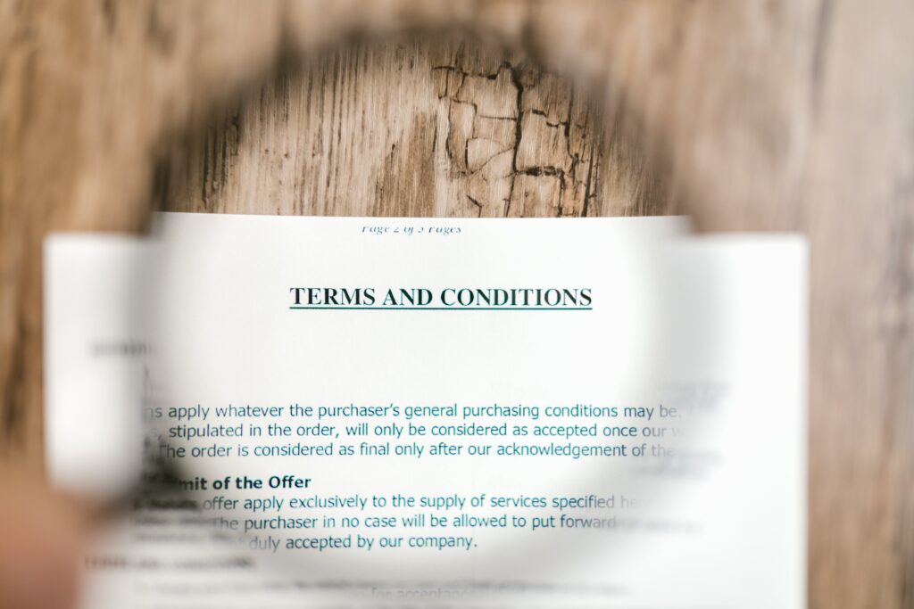 A document that says Terms and Conditions